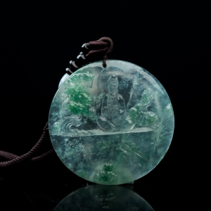 冰种飘翠翡翠观音吊坠