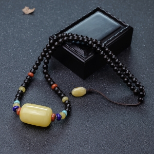 柠檬黄蜜蜡桶珠锁骨链