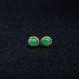 18K糯种豆绿翡翠耳钉