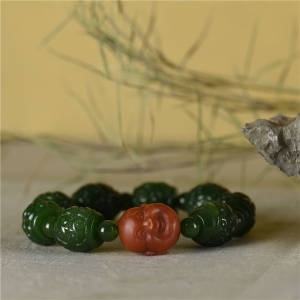 山料和田碧玉桶珠单圈手串