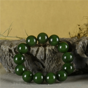 16.2mm山料和田碧玉圆珠单圈手串