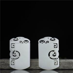 籽料和田白玉龙凤对牌吊坠