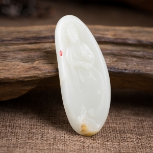 籽料和田白玉菩萨现身吊坠