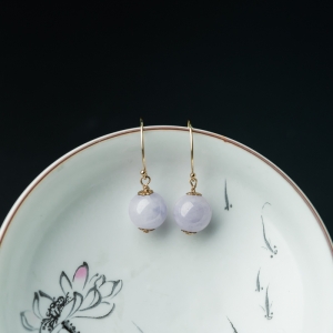 糯种紫罗兰翡翠耳环