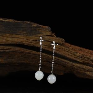 10.0mm山料和田白玉圆珠耳坠