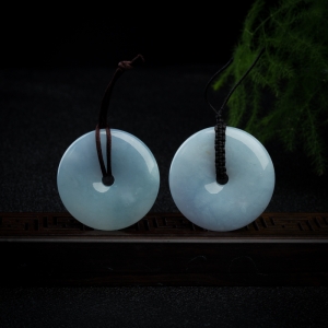 糯种蓝紫色翡翠平安扣吊坠（对）