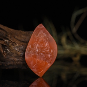 冰红南红黄财神吊坠