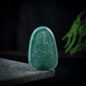 冰种蓝水翡翠莲花观音吊坠
