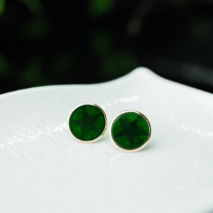 18K糯种翠绿翡翠耳钉