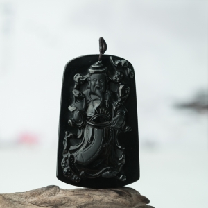 糯冰种墨翠财神吊坠