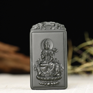 山料和田墨玉普贤菩萨吊坠