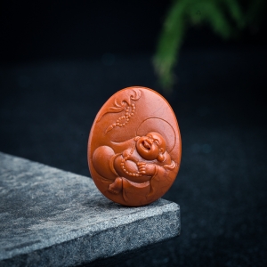 柿子红南红弥勒佛吊坠