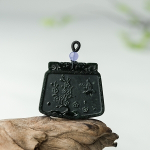 糯冰种墨翠喜上眉俏吊坠