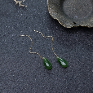 18K山料和田碧玉耳坠