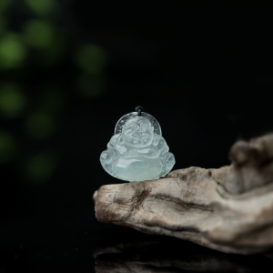 糯冰种翡翠弥勒佛吊坠