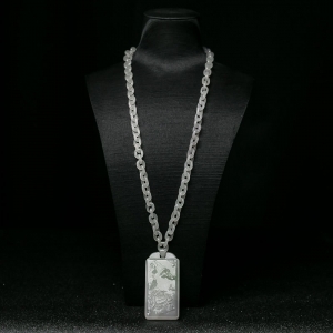 山料和田翠青玉山水意境牌项链