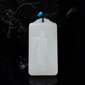 山料和田羊脂白玉关公吊坠