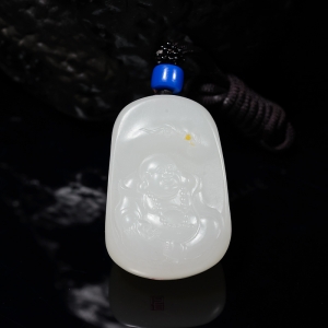 山料和田羊脂白玉弥勒佛吊坠