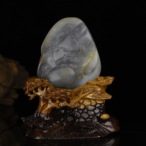 籽料和田青白玉闲庭隐士摆件