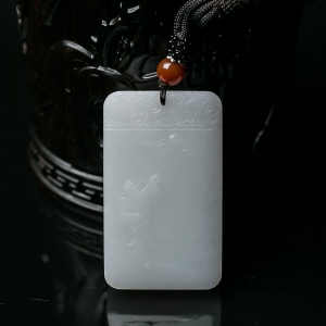 山料和田羊脂白玉指日高升吊坠