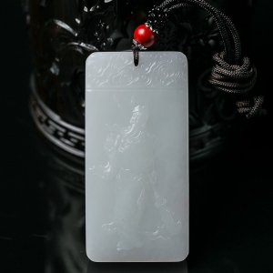 山料和田羊脂白玉关公吊坠