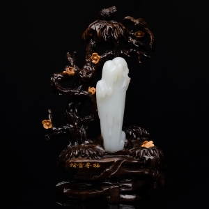 山流水料和田白玉踏雪寻梅摆件