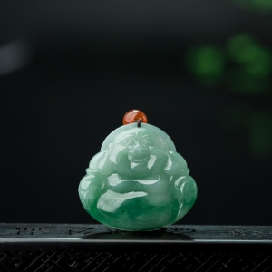 糯种飘翠翡翠弥勒佛吊坠