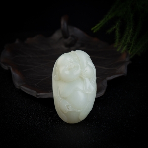 籽料和田白玉布袋和尚吊坠把件两用款