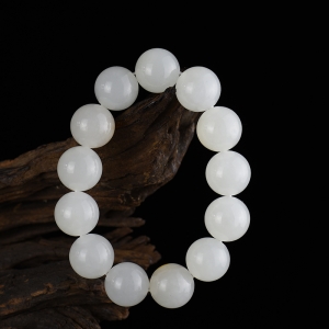 16.1mm山料和田白玉圆珠单圈手串