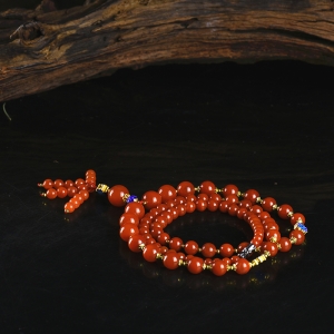 樱桃红南红圆珠塔链项链