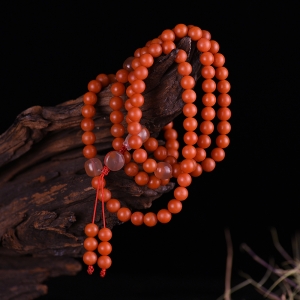 7.5mm柿子红南红108佛珠项链