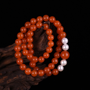 樱桃红南红圆珠塔链项链