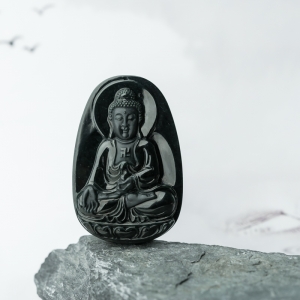 糯种墨翠菩萨吊坠