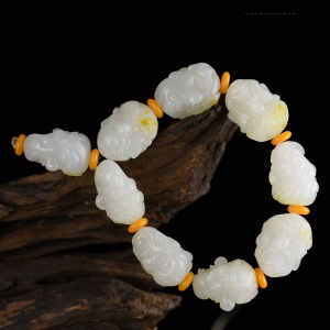 籽料和田白玉十八罗汉单圈手串