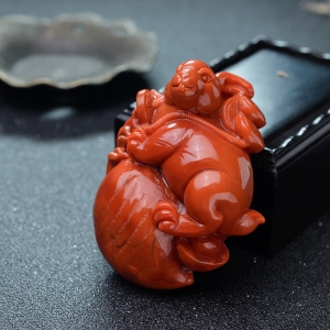 柿子红南红前途无量手把件