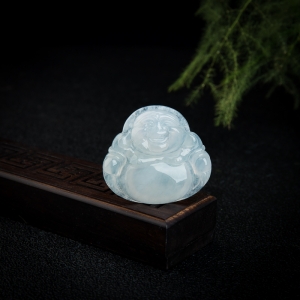 糯冰种白色翡翠弥勒佛吊坠