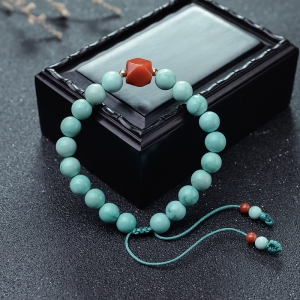 7.6mm中高瓷蓝绿松石单圈手串