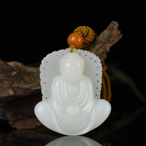 籽料和田白玉阿弥陀佛吊坠