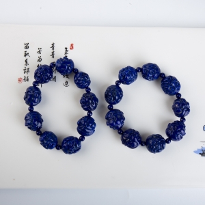 深蓝色青金石十八罗汉单圈手串