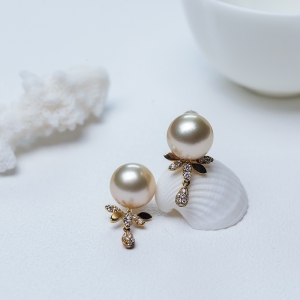 18K海水金色珍珠耳坠