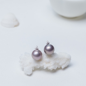 18K淡水紫色珍珠耳钉