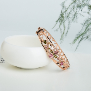 55.1mm银镶多色碧玺贵妃镯