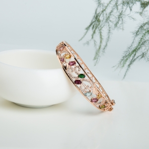 53mm银镶多色碧玺贵妃镯