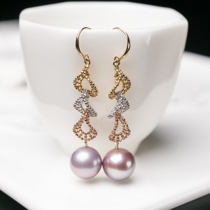 18K淡水紫色珍珠耳坠