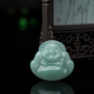 糯种豆绿翡翠弥勒佛吊坠