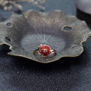 18K阿卡珊瑚花戒指