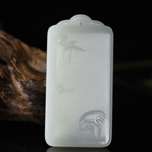 山料和田白玉松鹤延年吊坠