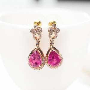 18K玫红碧玺耳坠