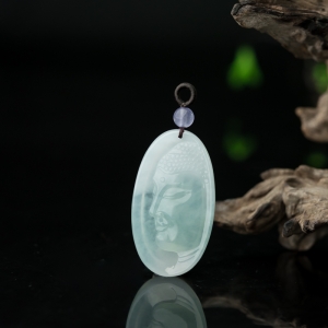 糯冰种淡晴水翡翠如来佛吊坠