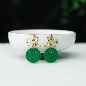 18K糯种阳绿翡翠福到耳坠